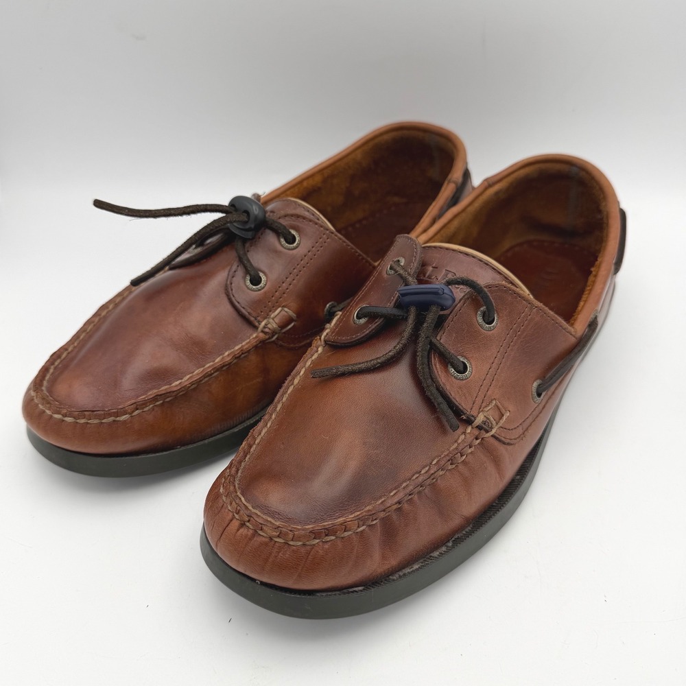 LL Bean Mens 13 Shoes Moccasin Brown Leather Boat Toe Loafers Toggle Closure
